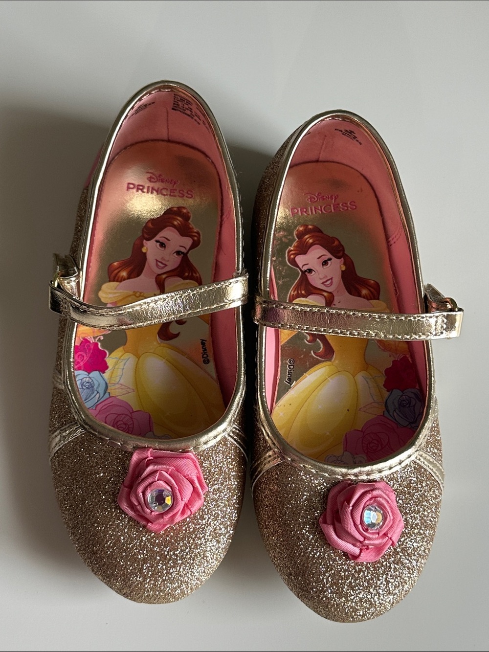 NWOT Sparkly Gold Belle Shoes size 10 (little kids)